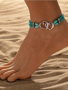 NEW Beaded Ankle Bracelet Double Layered Elastic Anklet Boho Beach Vacation